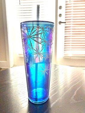 Starbucks 2023 Holiday Blue Holographic winter falling Tumbler with Straw